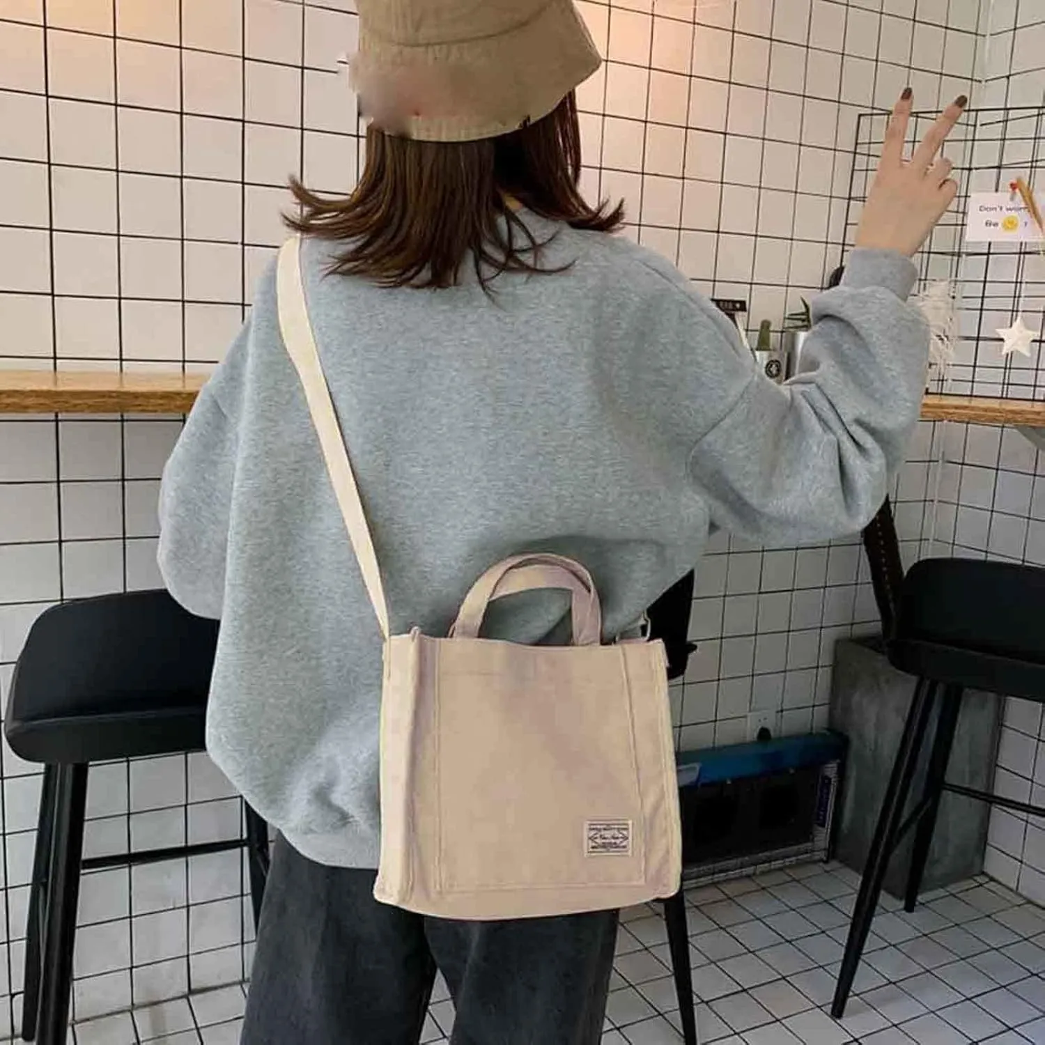 Crossbody Handbag Purse Girls' Polyester Small Square Bag Korean Fashion Portable One Shoulder Drawstring