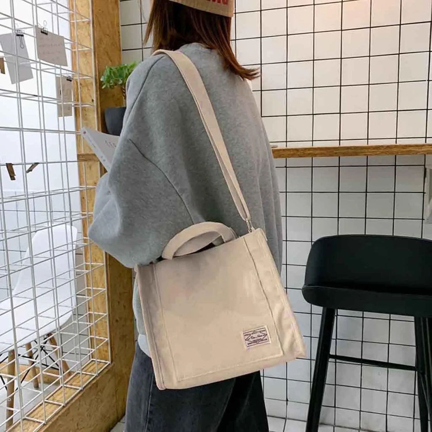 Crossbody Handbag Purse Girls' Polyester Small Square Bag Korean Fashion Portable One Shoulder Drawstring