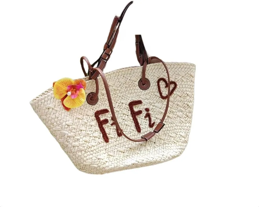 Customizable Letters Summer Straw Rattan Woven Shoulder Bag Totes Handbag Bucket Beach Bag Vacation Personalized Chic