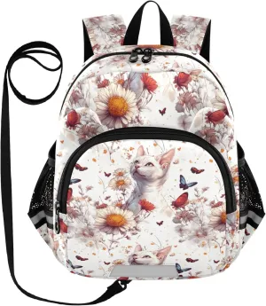 Cute Ears Big Kid Backpacks Leash Boy's Girl's Anti-Lost Personalized Daycare Diaper Bag with Reflective Strip M Sweet Sphynx Cats White