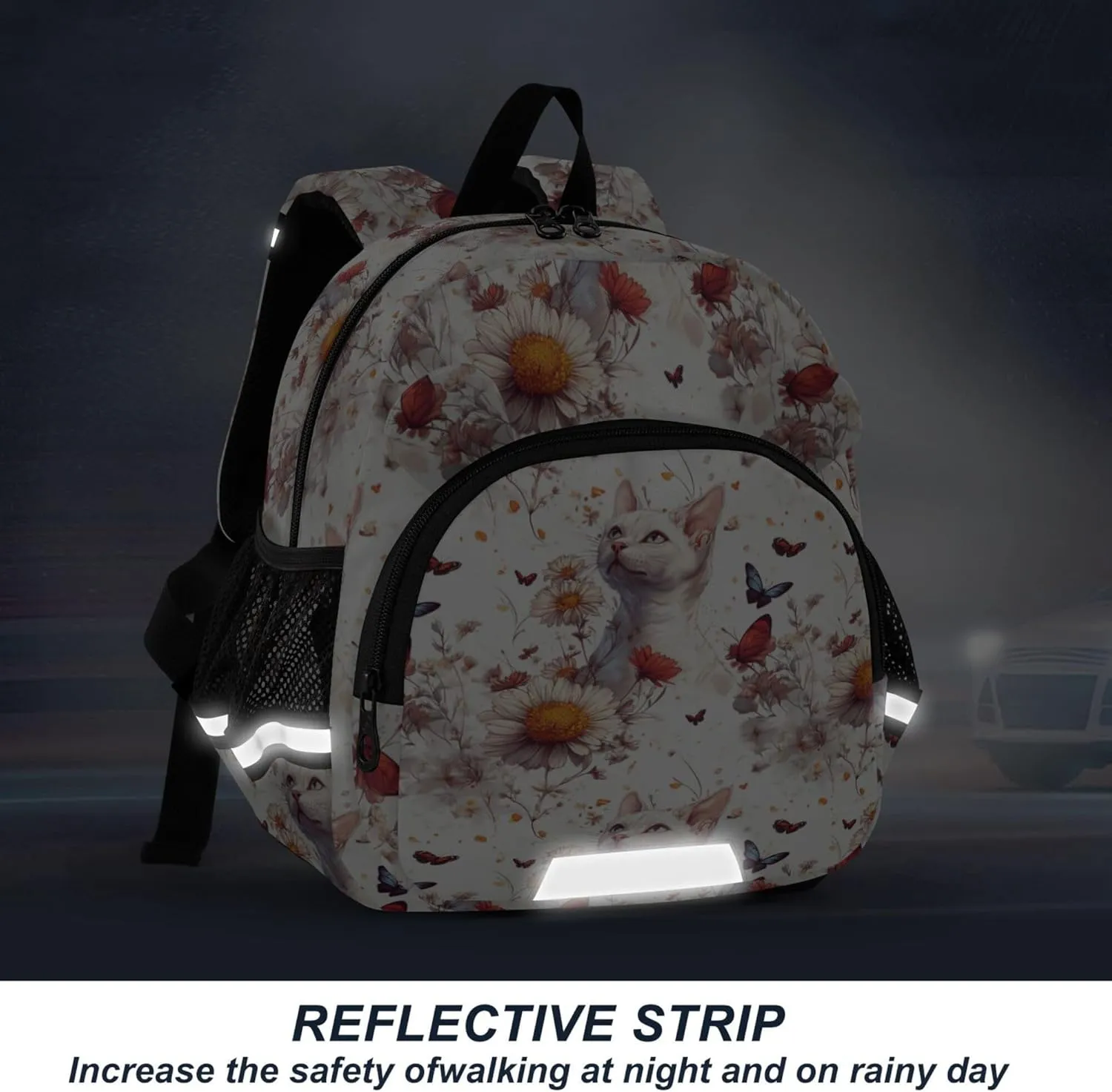 Cute Ears Big Kid Backpacks Leash Boy's Girl's Anti-Lost Personalized Daycare Diaper Bag with Reflective Strip M Sweet Sphynx Cats White