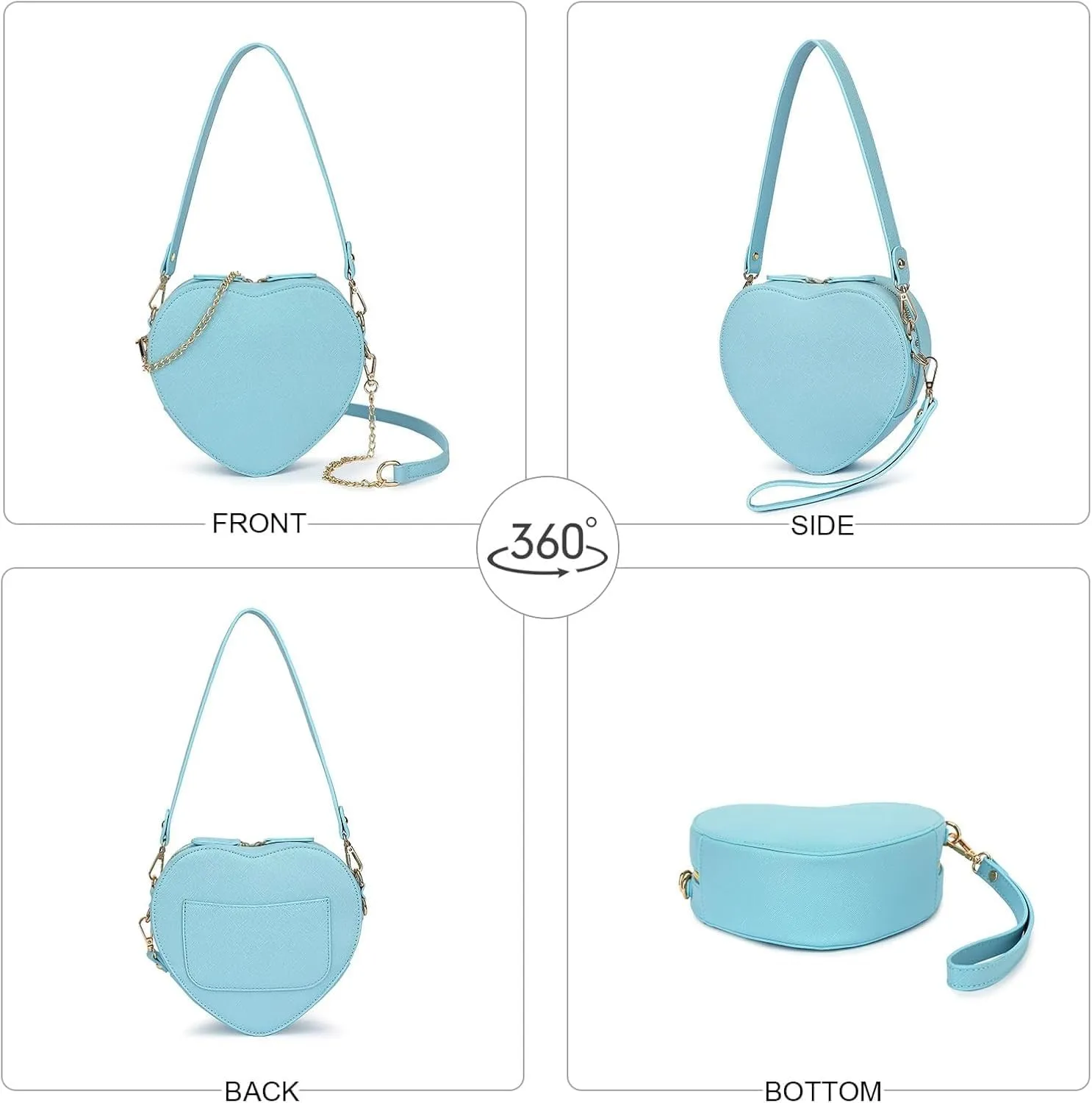 Cute Heart Purse for Women Girls Vegan Leather Crossbody Satchels Shoulder Handbag With Wrist Strap