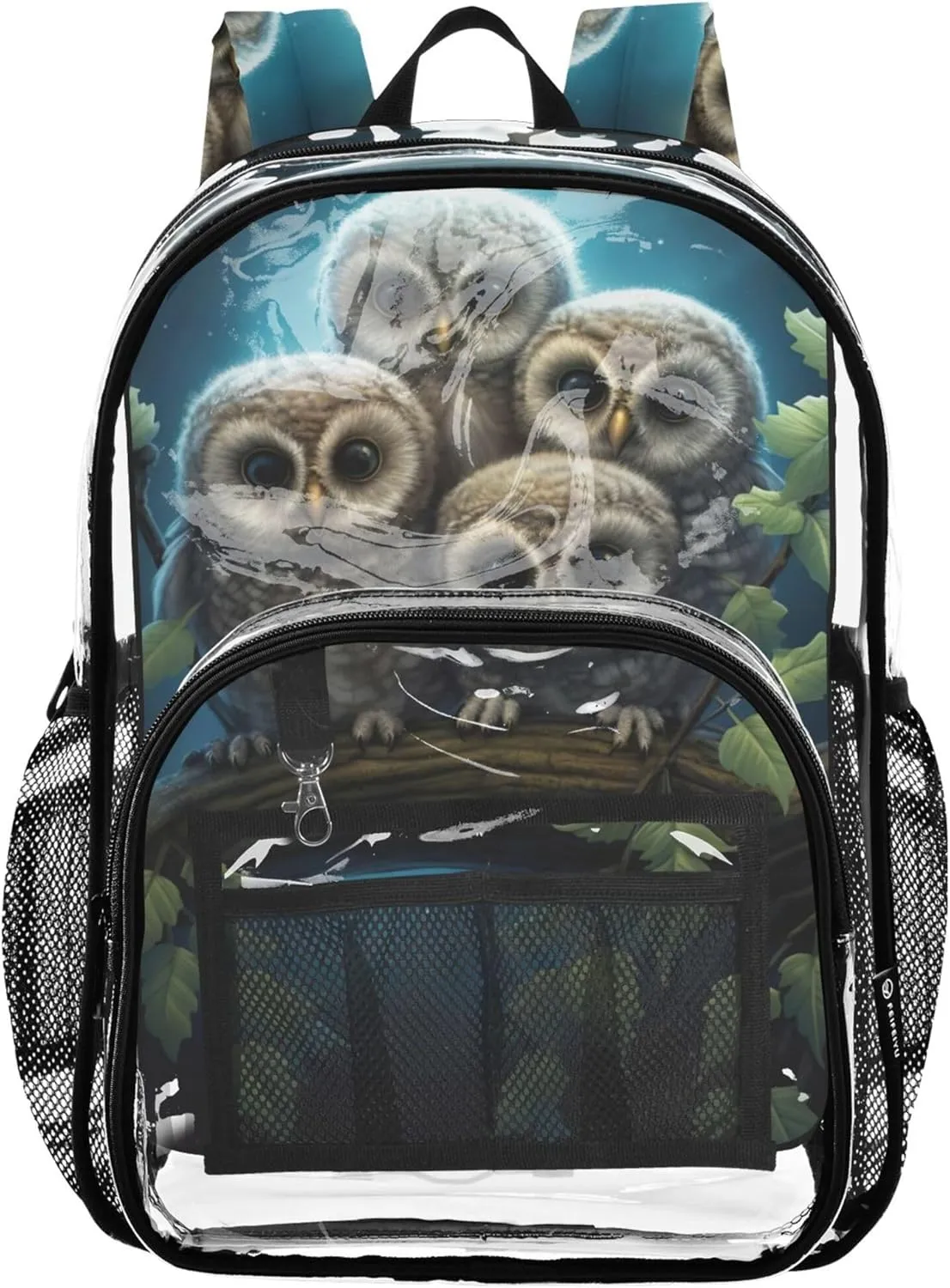 Cute Owls Night Travel Clear Bags for Women Kids Girls Backpack Boys Plastic Transparent Bookbag