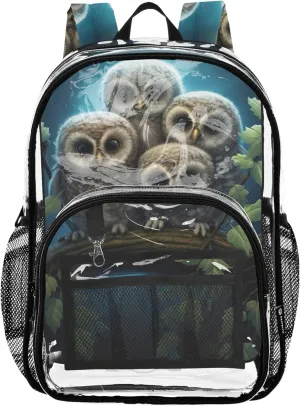 Cute Owls Night Travel Clear Bags for Women Kids Girls Backpack Boys Plastic Transparent Bookbag
