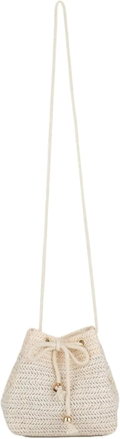 Cute Purse Trendy 2025 Summer Y2k Beach Crochet Bucket Bags Drawstring Straw Bag Small Crossbody Purses Women