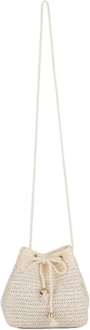 Cute Purse Trendy 2025 Summer Y2k Beach Crochet Bucket Bags Drawstring Straw Bag Small Crossbody Purses Women