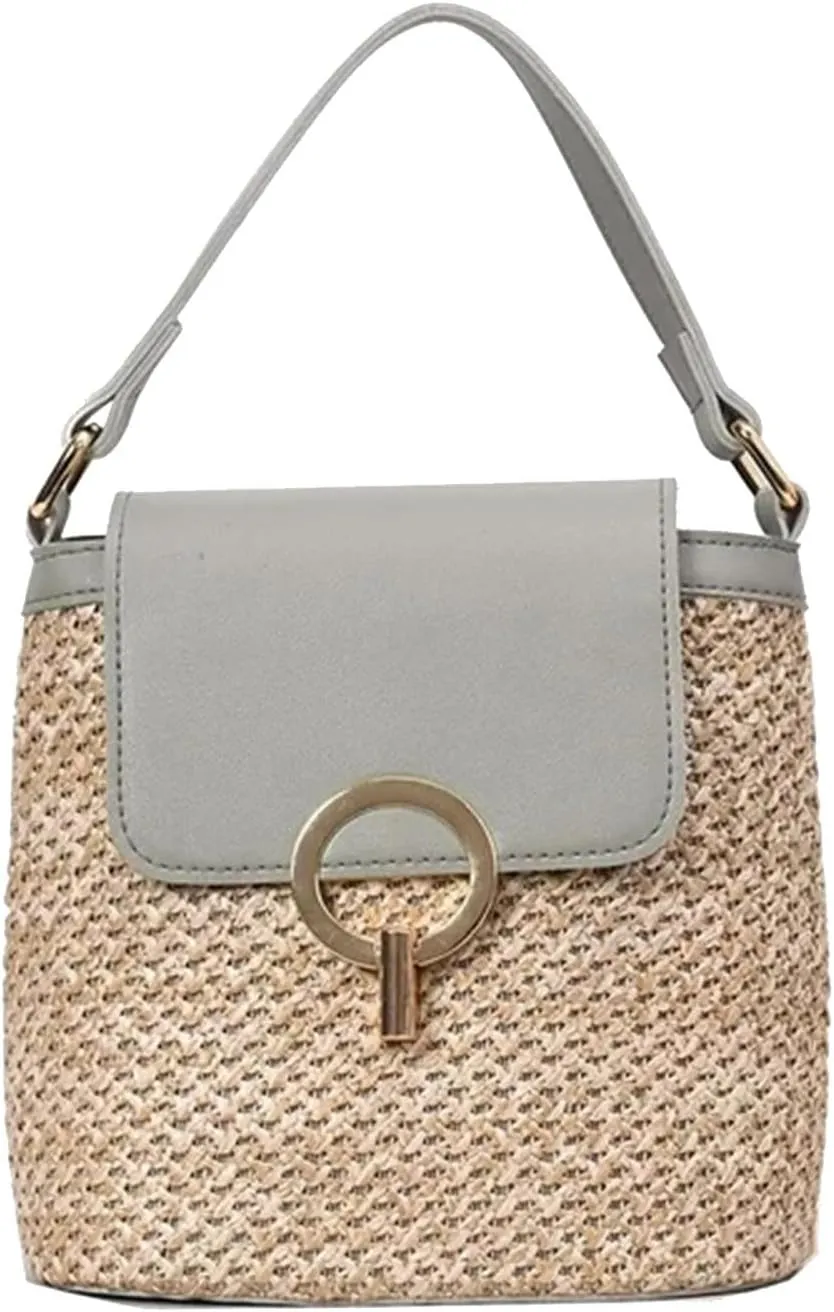 Cute Tote Bags Straw Weave Women Ladies Bucket Handbags Summer Beach Shoulder Bags