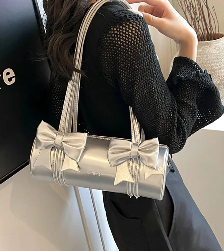 Cute Vegan Leather Shoulder Bag for Women Small Y2k Bowknot Handbags Crossbody Purse Top Handle Satchels 2025