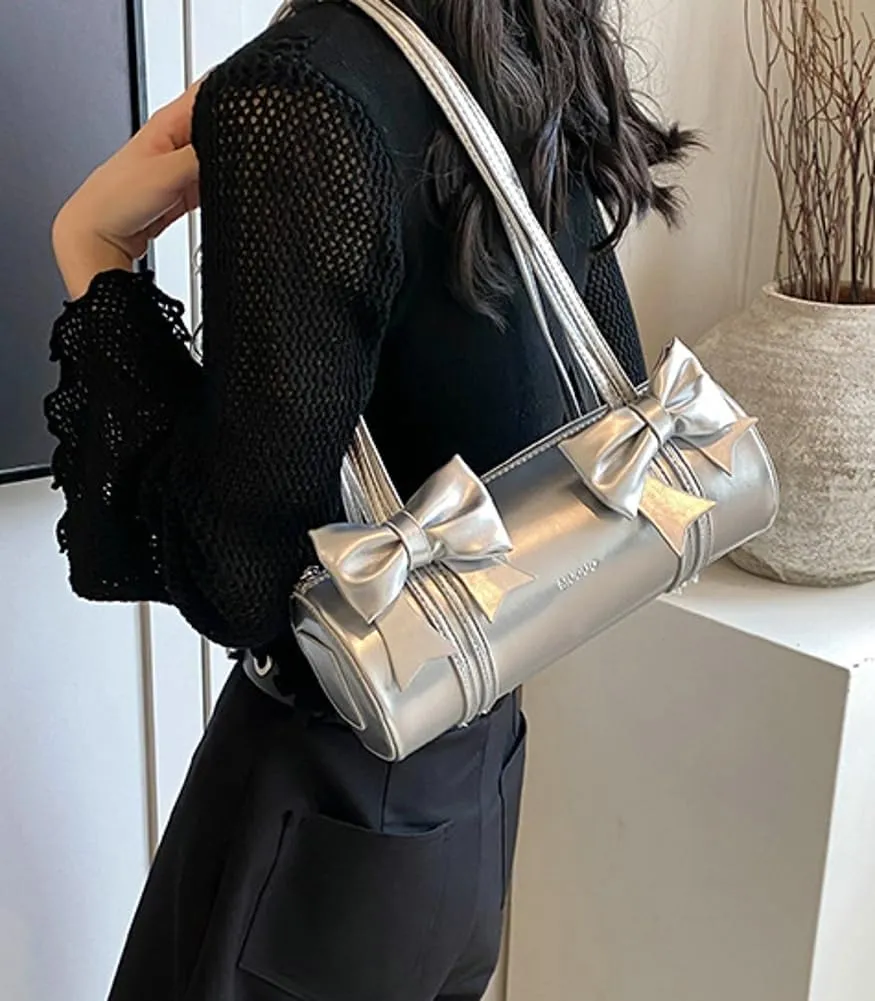Cute Vegan Leather Shoulder Bag for Women Small Y2k Bowknot Handbags Crossbody Purse Top Handle Satchels 2025