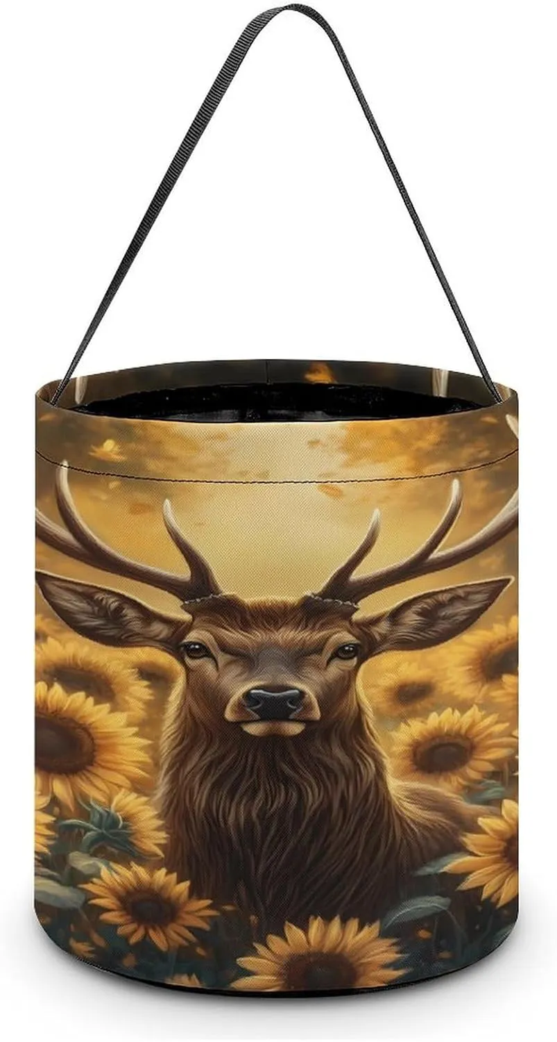 Deer Sunflower Halloween Candy Bag Candy Tote Bucket Gift Bags Party Supplies for Women Men