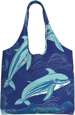 Dolphin Canvas Tote Bag Aesthetic Large Shoulder Bags Reusable Shopping Bags for Women Grocery Bag Purse