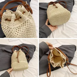 Drawstring Straw Bag Small Crossbody Purses Women Y2k Beach Crochet Bucket Bags Cute Purse Trendy 2025 Summer