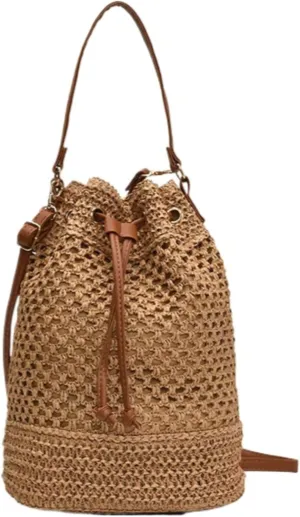 Drawstring Straw Bag Small Crossbody Purses Women Y2k Beach Crochet Bucket Bags Cute Purse Trendy 2025 Summer