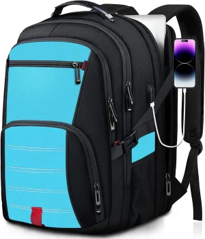 Extra Large Backpack, Travel Backpack, Sturdy TSA Water Resistant 17.3 Inch Carry on Backpacks with USB Port, Anti Theft Business Computer Backpacks Gifts for Men Women, Lake Blue