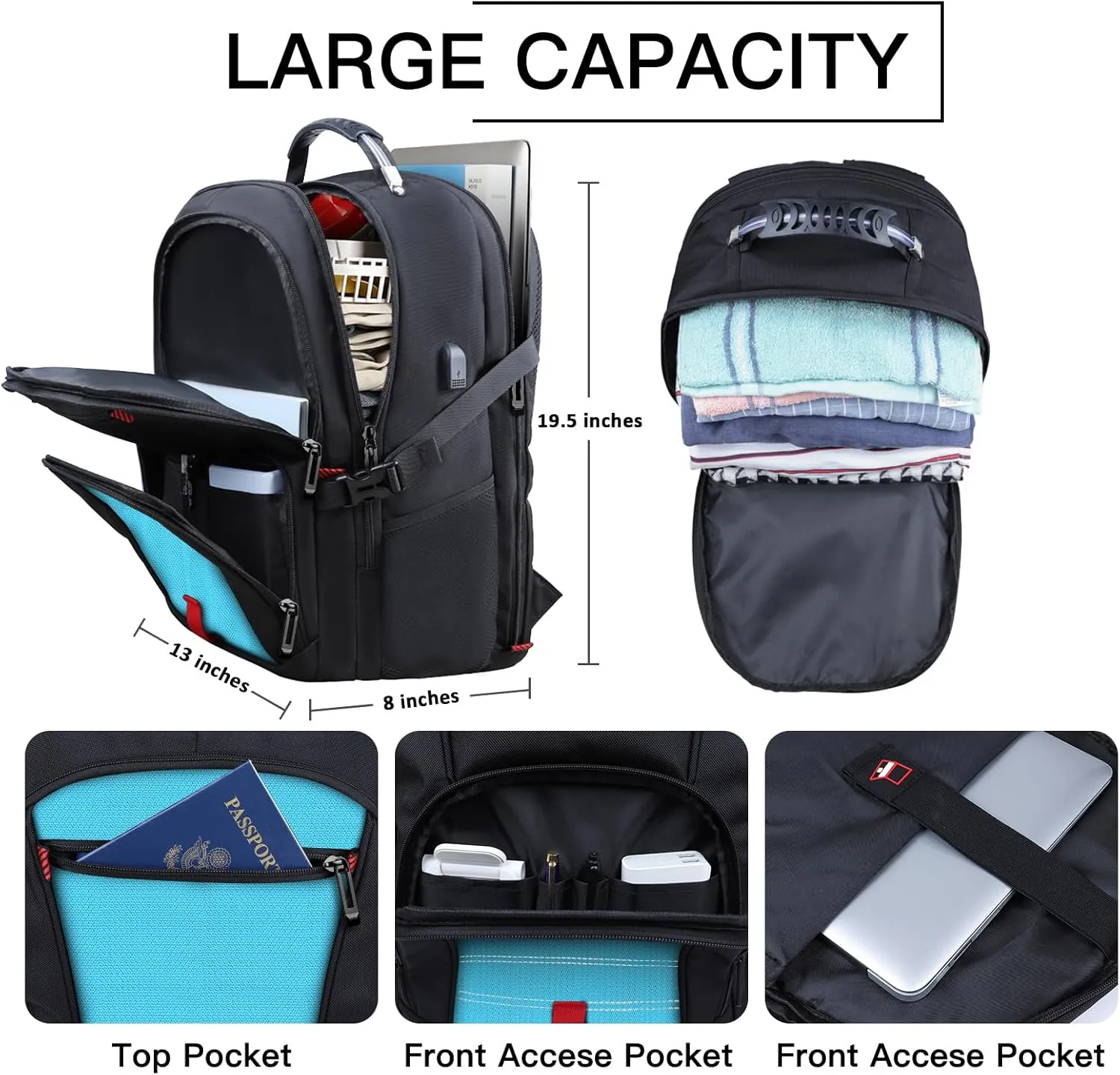 Extra Large Backpack, Travel Backpack, Sturdy TSA Water Resistant 17.3 Inch Carry on Backpacks with USB Port, Anti Theft Business Computer Backpacks Gifts for Men Women, Lake Blue