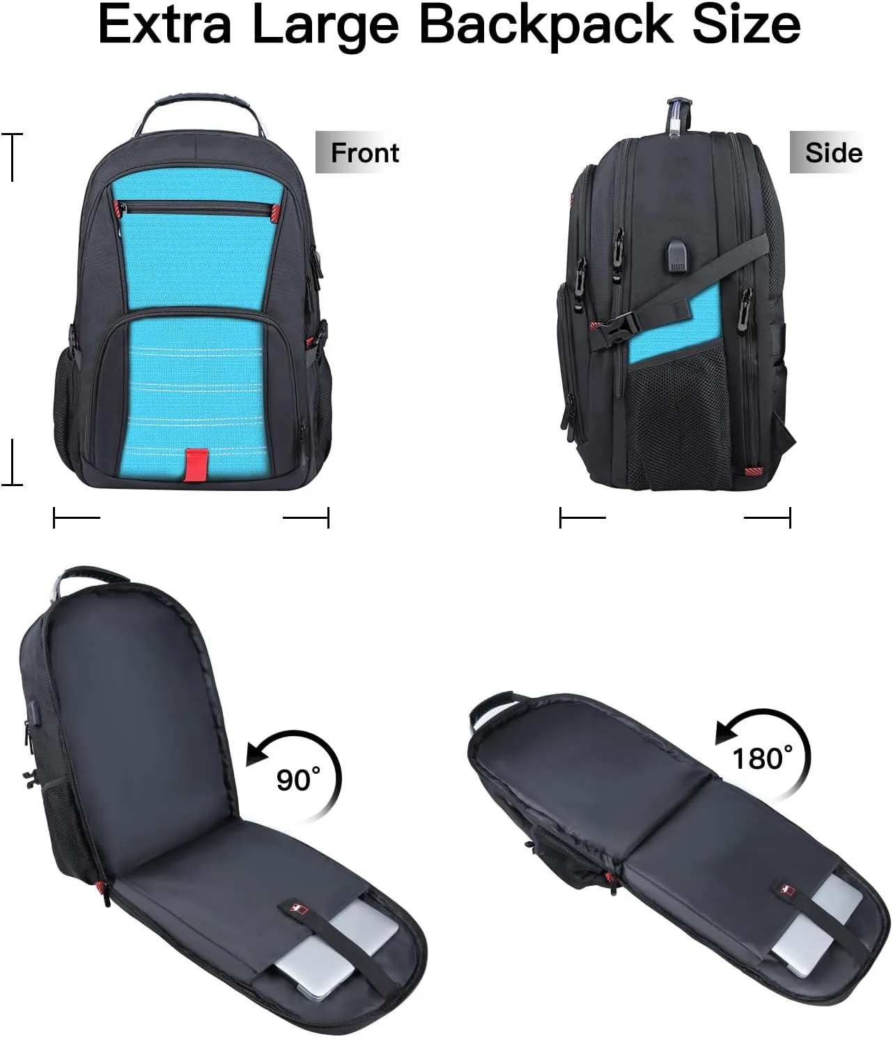 Extra Large Backpack, Travel Backpack, Sturdy TSA Water Resistant 17.3 Inch Carry on Backpacks with USB Port, Anti Theft Business Computer Backpacks Gifts for Men Women, Lake Blue