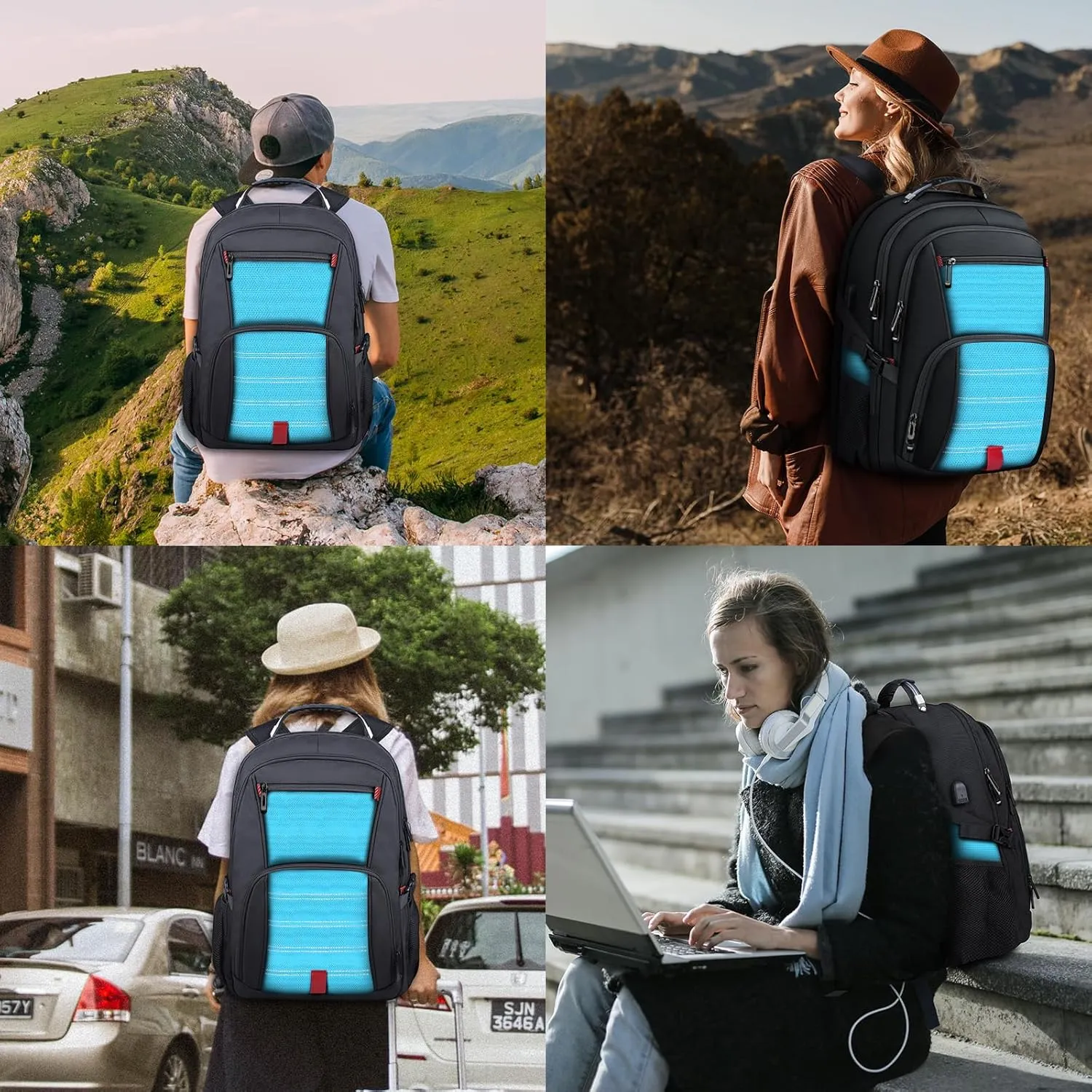 Extra Large Backpack, Travel Backpack, Sturdy TSA Water Resistant 17.3 Inch Carry on Backpacks with USB Port, Anti Theft Business Computer Backpacks Gifts for Men Women, Lake Blue