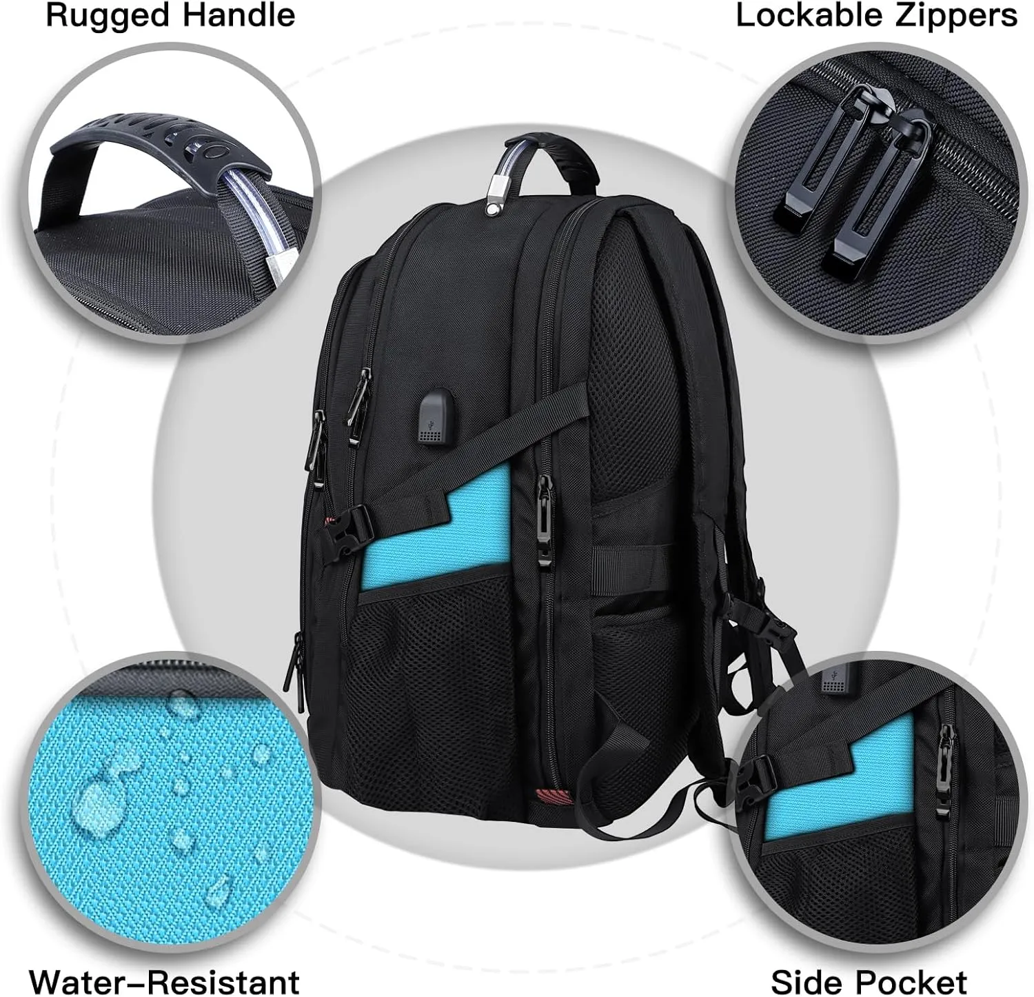 Extra Large Backpack, Travel Backpack, Sturdy TSA Water Resistant 17.3 Inch Carry on Backpacks with USB Port, Anti Theft Business Computer Backpacks Gifts for Men Women, Lake Blue