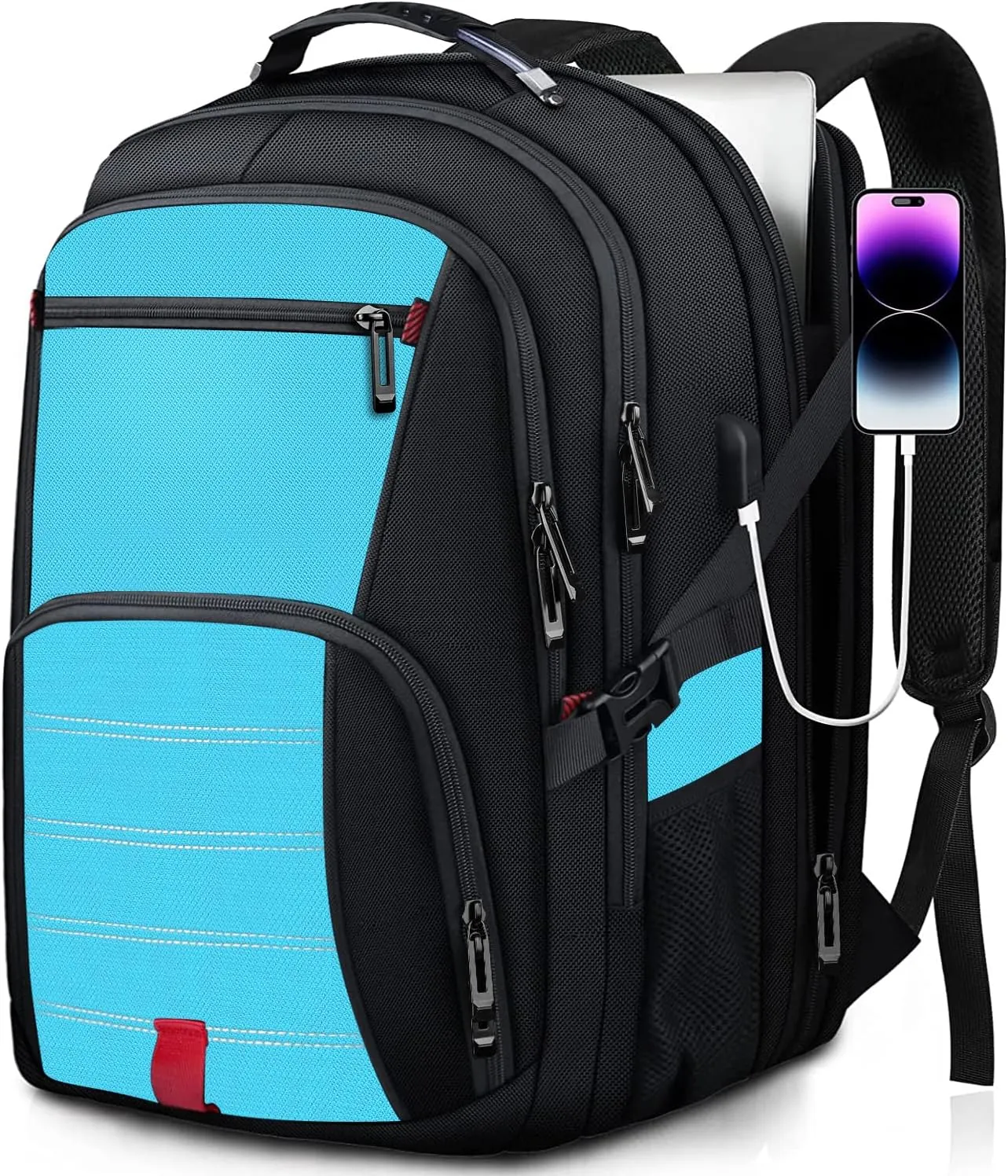 Extra Large Backpack, Travel Backpack, Sturdy TSA Water Resistant 17.3 Inch Carry on Backpacks with USB Port, Anti Theft Business Computer Backpacks Gifts for Men Women, Lake Blue