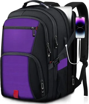 Extra Large Backpack, Travel Laptop Backpack, Sturdy TSA Water Resistant 17.3 Inch Carry on Backpacks with USB Port, Anti Theft Business Computer Backpacks Gifts for Men Women, Purple