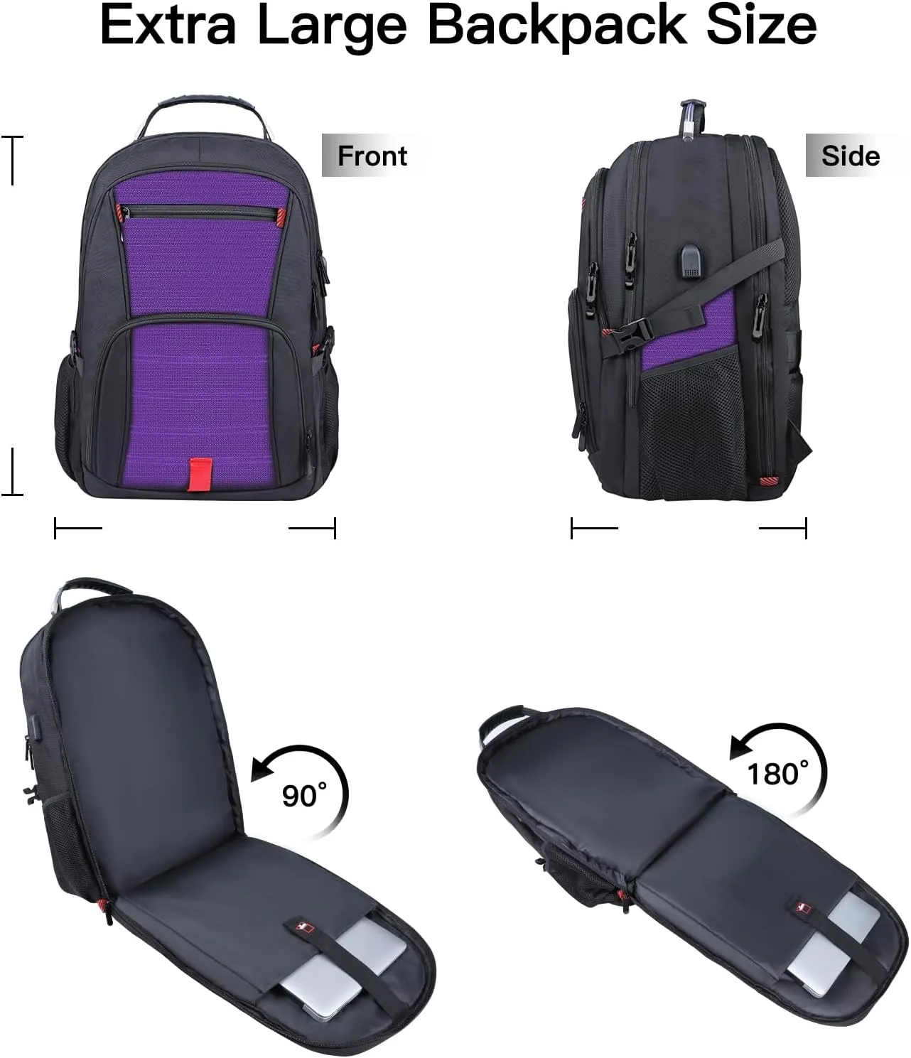 Extra Large Backpack, Travel Laptop Backpack, Sturdy TSA Water Resistant 17.3 Inch Carry on Backpacks with USB Port, Anti Theft Business Computer Backpacks Gifts for Men Women, Purple