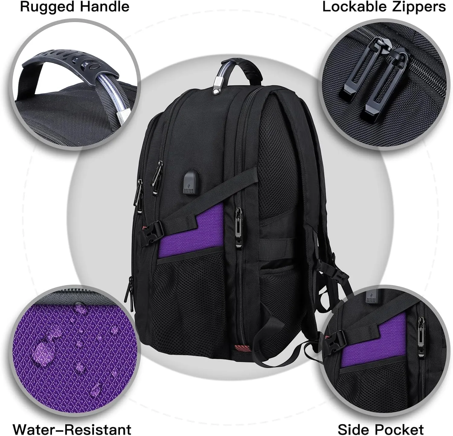 Extra Large Backpack, Travel Laptop Backpack, Sturdy TSA Water Resistant 17.3 Inch Carry on Backpacks with USB Port, Anti Theft Business Computer Backpacks Gifts for Men Women, Purple
