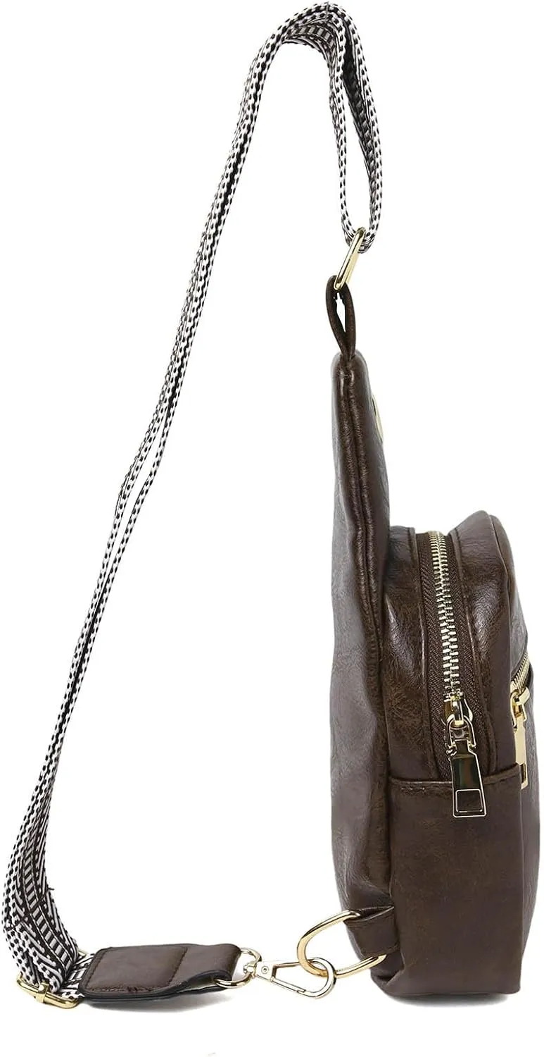 Fashion Chest Bags Soft Leather Texture Crossbody Bags Large Capacity Simple Retro Shoulder Bag Travel (Khaki, One Size)