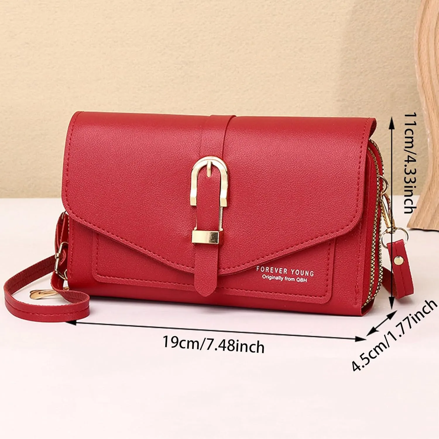 Fashion Classic Women's Mobile Phone Bag Snap Button Hood One Shoulder Double Layer Wallet Crossbody (Brown, One Size)