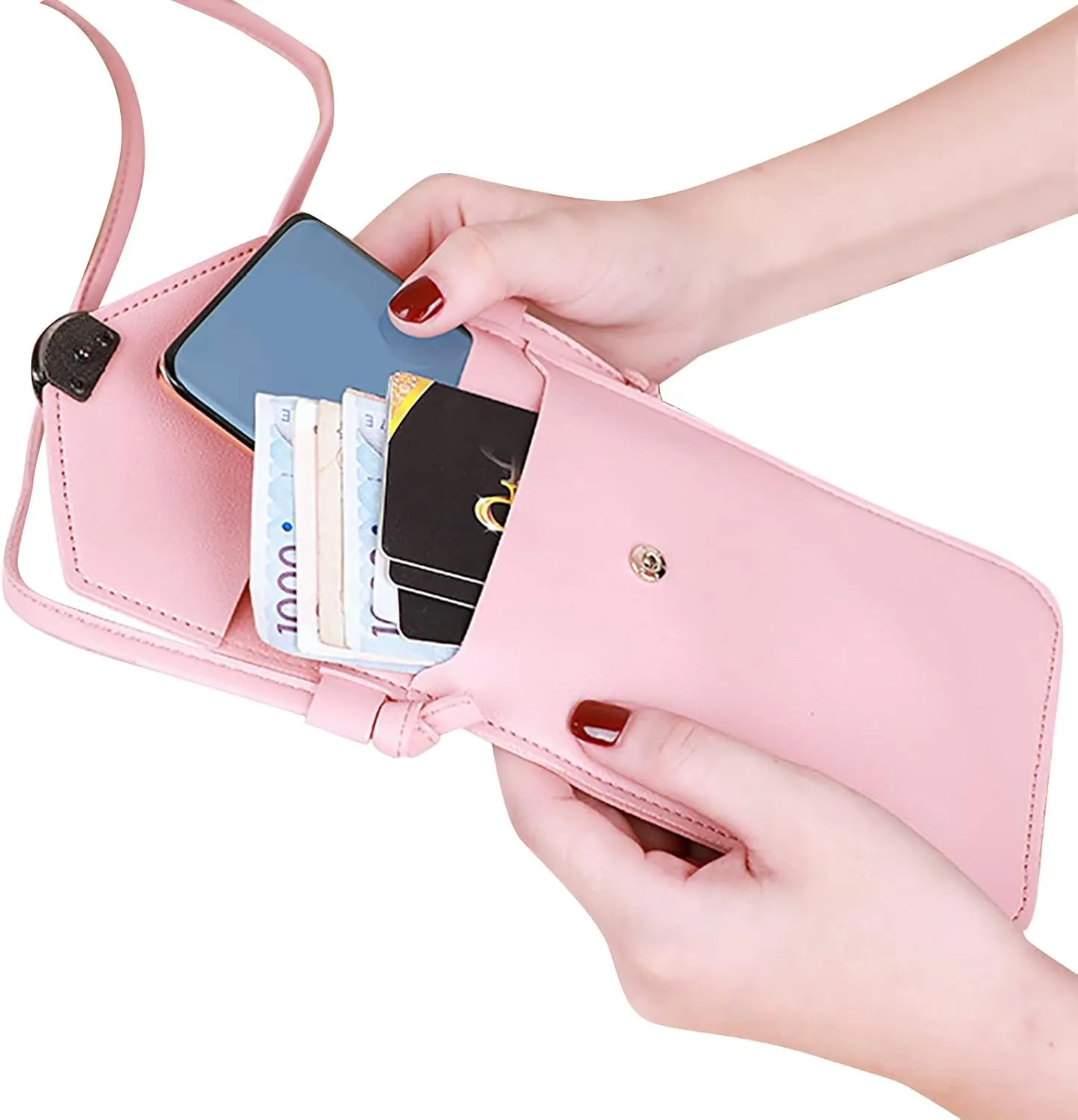 Fashion Women Artificial Leather Solid Color Hasp Transparent Operation Ccreen Phone Bag Shoulder Shoulder (F, One Size)