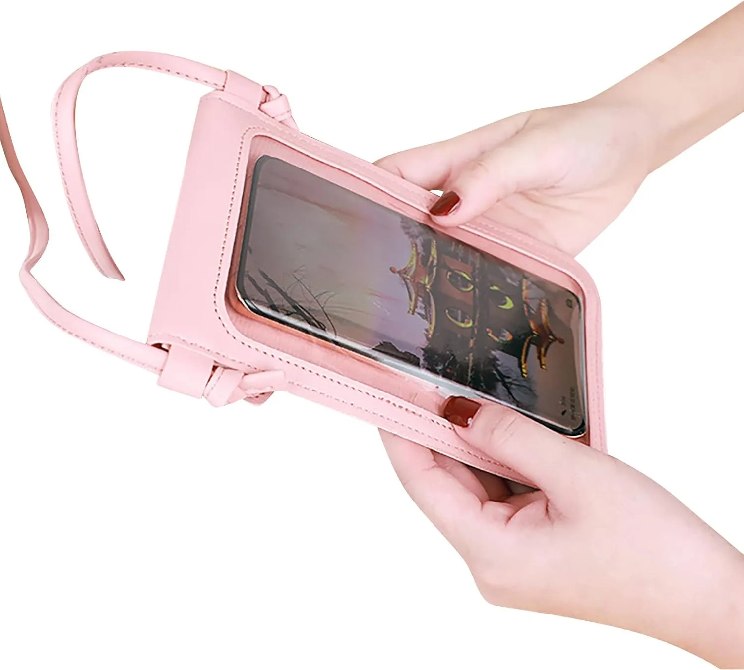 Fashion Women Artificial Leather Solid Color Hasp Transparent Operation Ccreen Phone Bag Shoulder Shoulder (F, One Size)