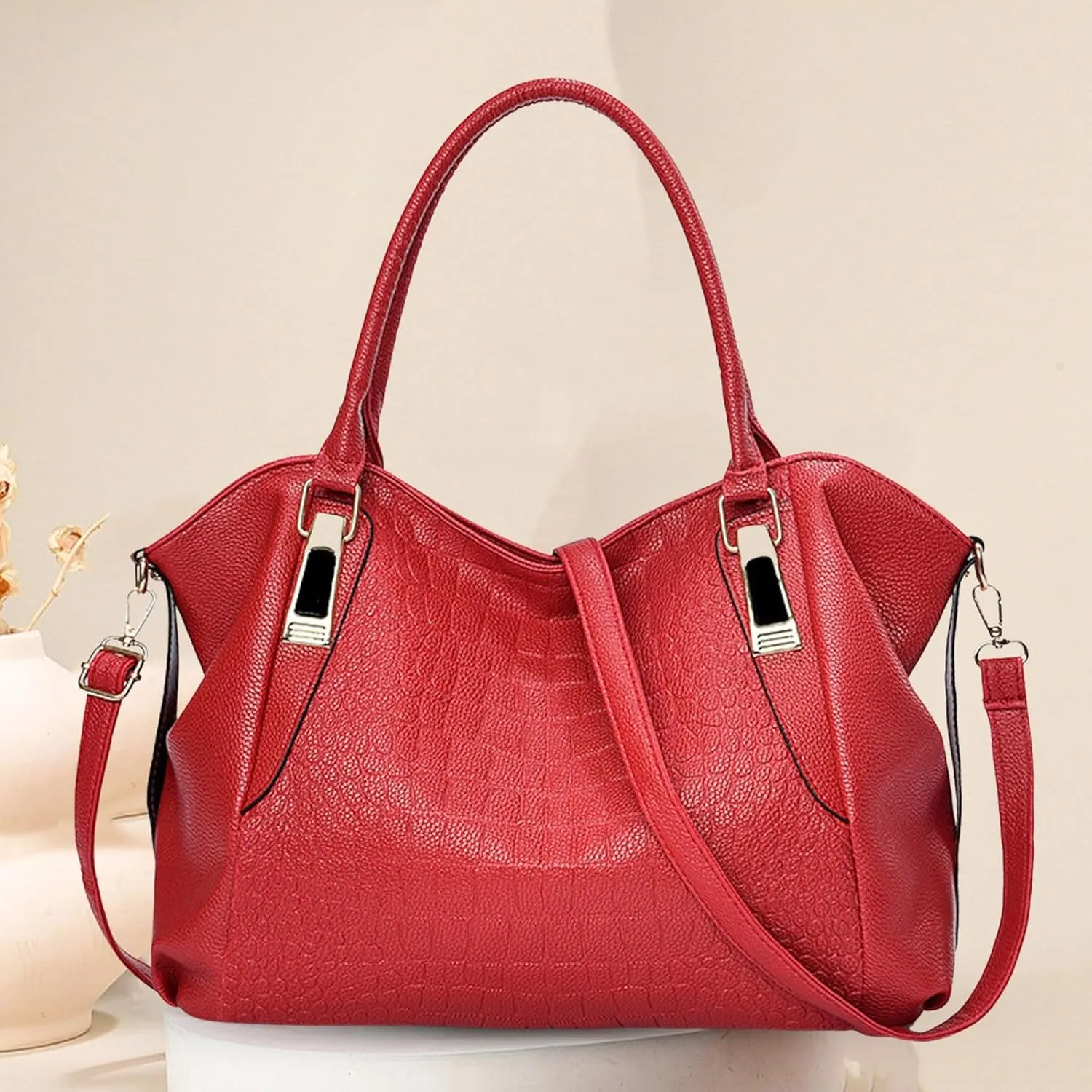 Fashionable And Simple Women's Large Capacity Soft Leather Texture Casual Crossbody Bag Bag Purse (Red, One Size)