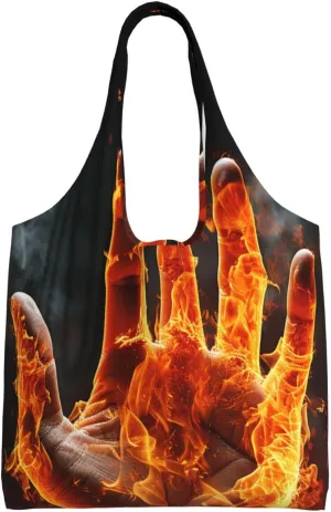 Fire Flame Hand Canvas Tote Bag Aesthetic Large Shoulder Bags Reusable Shopping Bags for Women Grocery Bag Purse