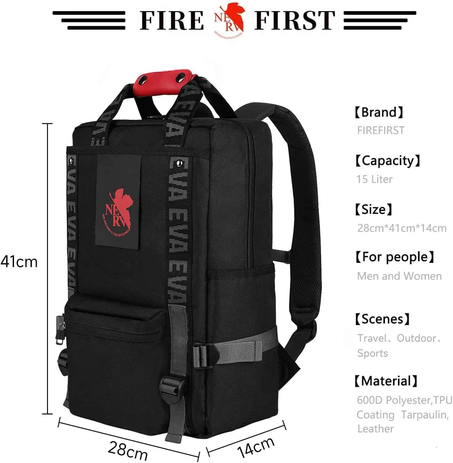 FIREFIRST Neon Genesis Evangelion Backpack 15.6 Laptop Backpacks Travel Leisure Backpack