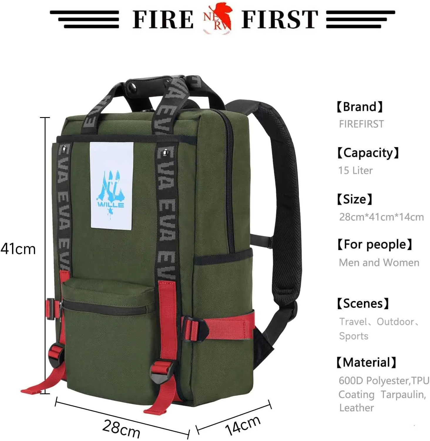 FIREFIRST Neon Genesis Evangelion Backpack 15.6 Laptop Backpacks Travel Leisure Backpack