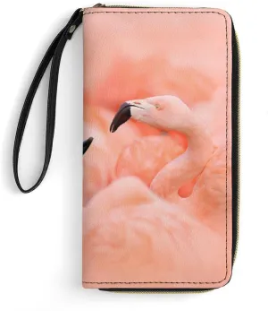 Flamingos Womens Wallet Zippered Long Clutch Purse Leather Handbag with Wristlet Strap