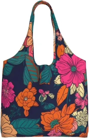 Flowers Canvas Tote Bag Aesthetic Large Shoulder Bags Reusable Shopping Bags for Women Grocery Bag Purse