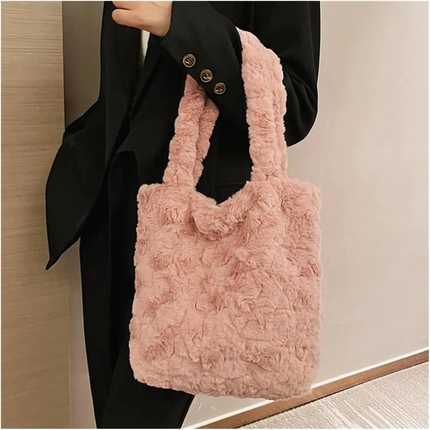 Fluffy Tote Bag Plush Women Fashion Totes Soft Fluffy Large Underarm Bag Furry Handbag(Brown)