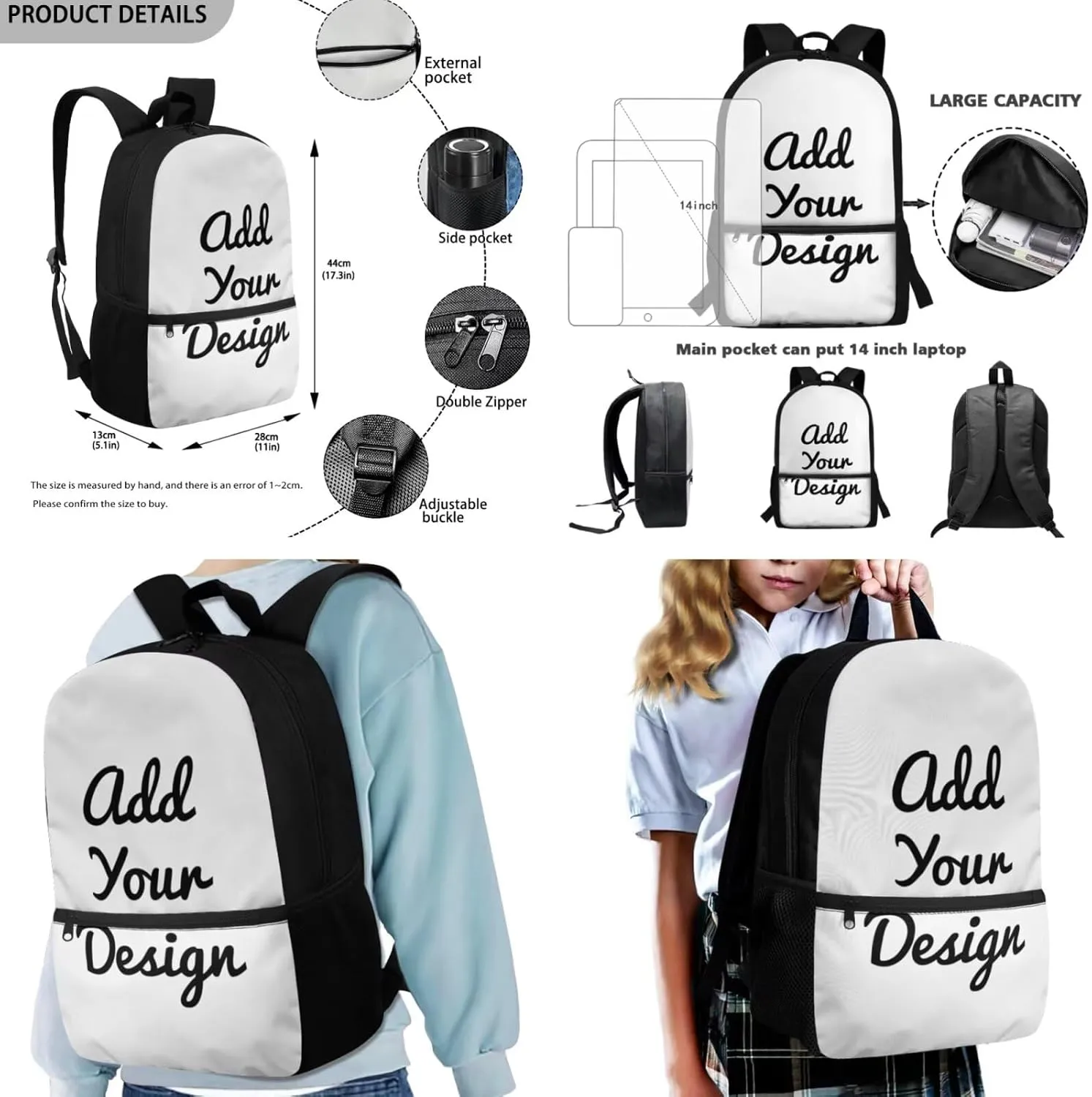 FOR U DESIGNS Custom Backpacks for Girls Insulated Lunch Bags for School Ages 10-12 Personalized Backpacks for Elementary School Book Bag and Lunch Box Set 3 Piece