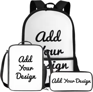 FOR U DESIGNS Custom Backpacks for Girls Insulated Lunch Bags for School Ages 10-12 Personalized Backpacks for Elementary School Book Bag and Lunch Box Set 3 Piece
