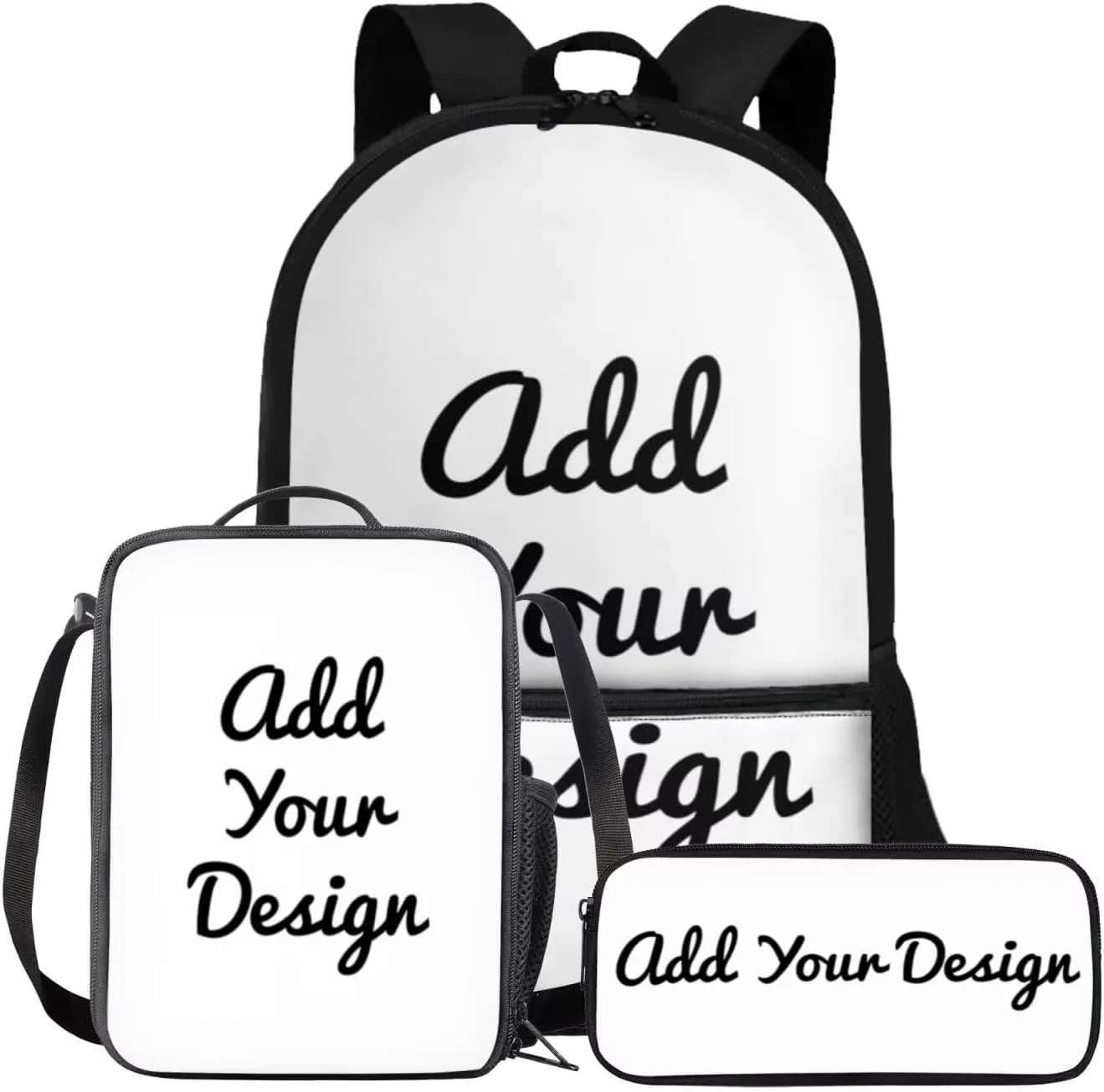 FOR U DESIGNS Custom Backpacks for Girls Insulated Lunch Bags for School Ages 10-12 Personalized Backpacks for Elementary School Book Bag and Lunch Box Set 3 Piece