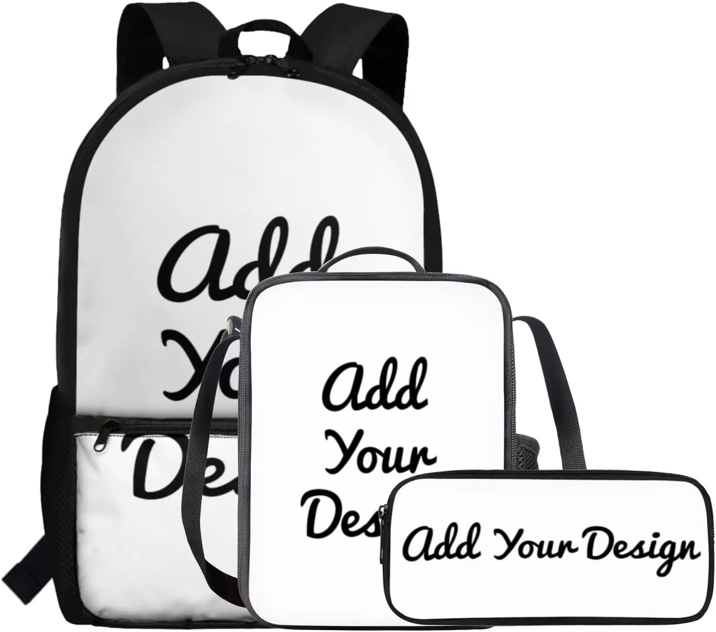 FOR U DESIGNS Custom Backpacks for Girls Insulated Lunch Bags for School Ages 10-12 Personalized Backpacks for Elementary School Book Bag and Lunch Box Set 3 Piece