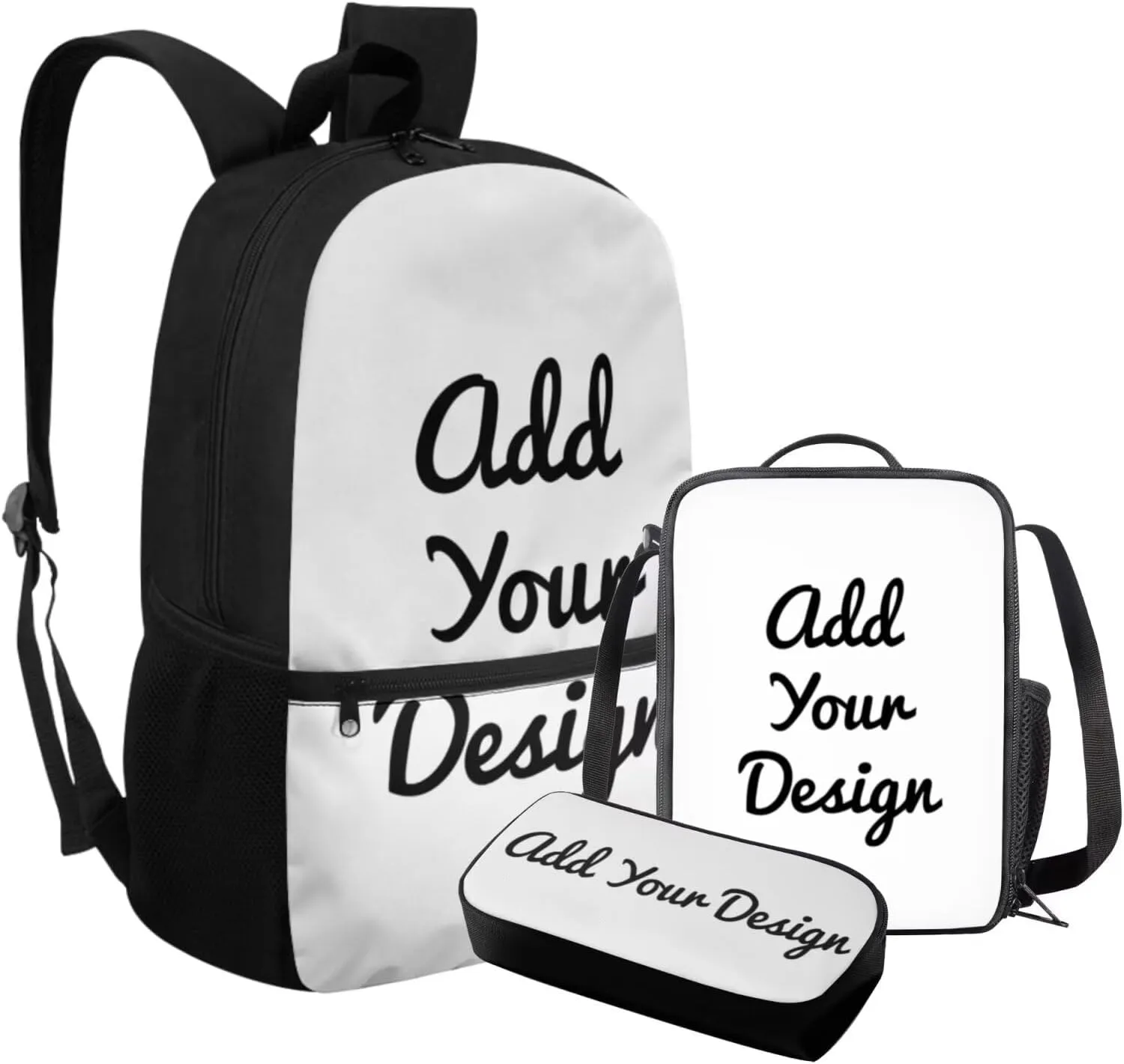 FOR U DESIGNS Custom Backpacks for Girls Insulated Lunch Bags for School Ages 10-12 Personalized Backpacks for Elementary School Book Bag and Lunch Box Set 3 Piece