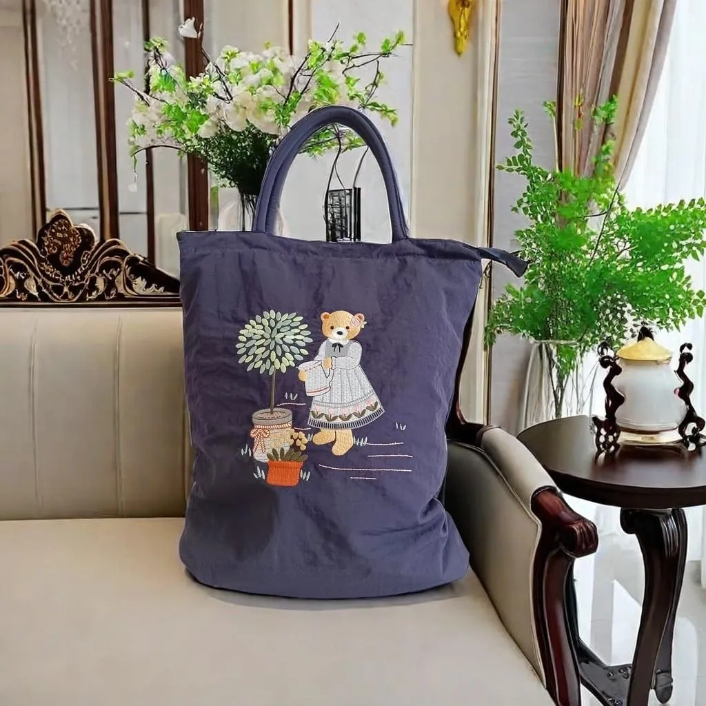 Fun canvas Bag Tote bag Reusable soft grocery bag, Birthday, Christmas, novelty woman, couple, best friend, adult, teen, Cute canvas bag for women, Fun cute gift (Royal Blue (Bear Garden))