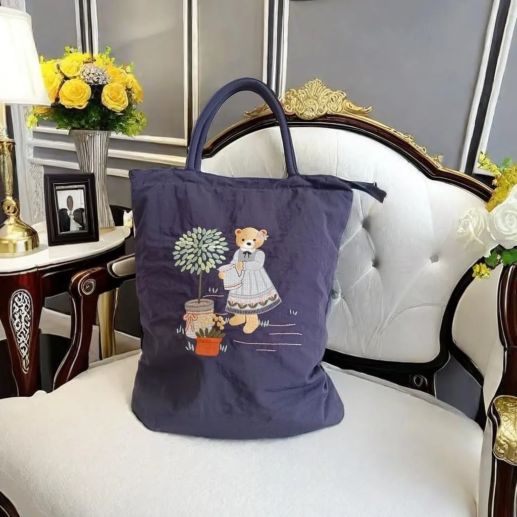 Fun canvas Bag Tote bag Reusable soft grocery bag, Birthday, Christmas, novelty woman, couple, best friend, adult, teen, Cute canvas bag for women, Fun cute gift (Royal Blue (Bear Garden))