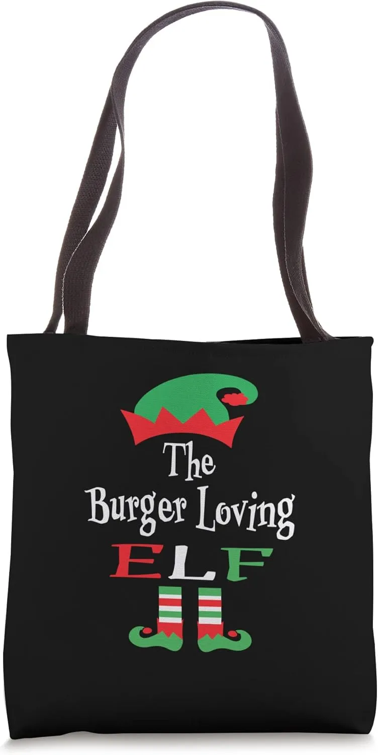 Funny Christmas The Burger Loving Elf Reusable Shopping Gift Tote Bag