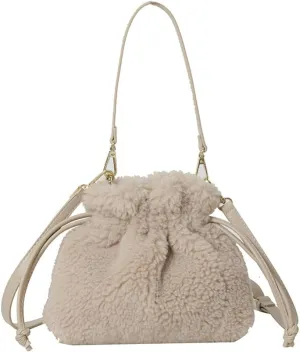 Fuzzy Plush Purse for Women Trendy Bucket Handbag Small Shoulder Crossbody Totes Cute Evening Bag with Drawstring