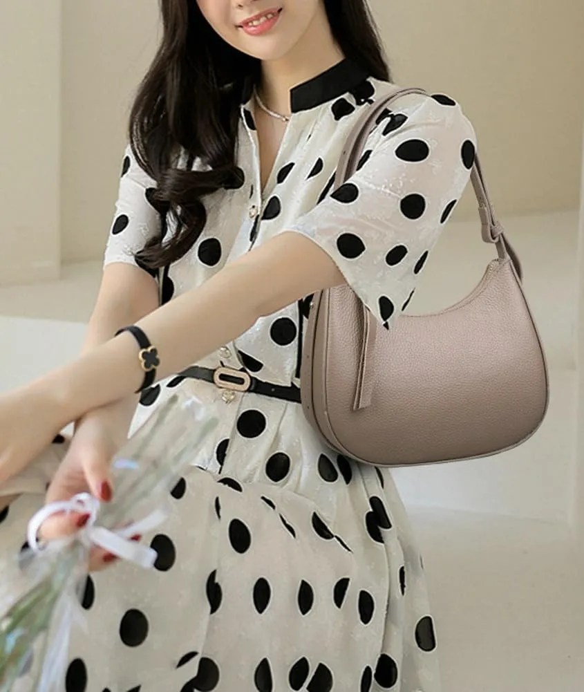 Genuine Leather Shoulder Crossbody Bag for Women Crescent Tote Purse Small Handbag Ladies Satchels with Adjustable Strap