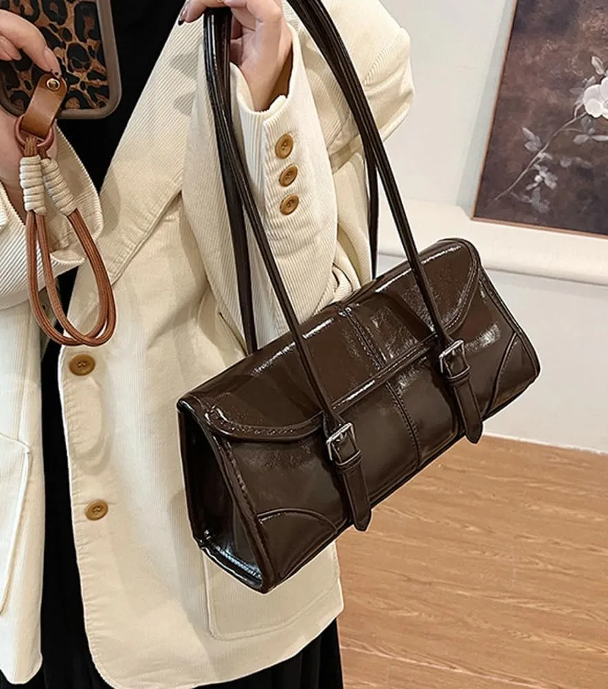 Glossy Vegan Leather Tote Bag for Women Small Y2k Shoulder Purse Trendy Handbags Top Handle Satchels 2024