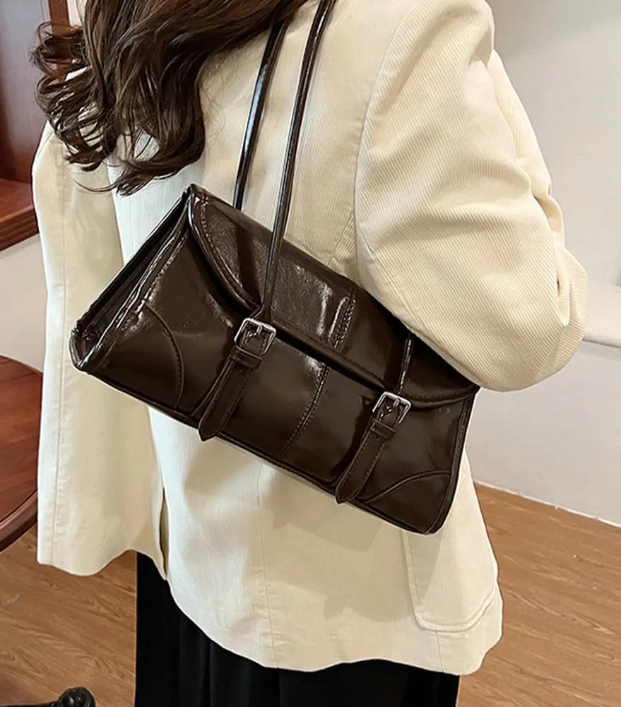 Glossy Vegan Leather Tote Bag for Women Small Y2k Shoulder Purse Trendy Handbags Top Handle Satchels 2024