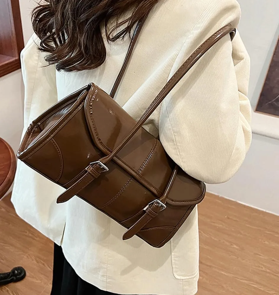 Glossy Vegan Leather Tote Bag for Women Small Y2k Shoulder Purse Trendy Handbags Top Handle Satchels 2024